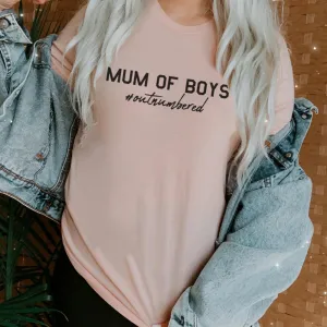 Mum of Boys Hashtag Outnumbered T-Shirt (MRK X) mum blouses clearance