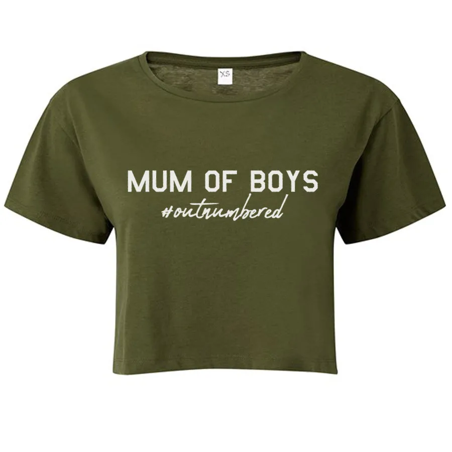 Mum Of Boys Outnumbered Crop T-Shirt maternity dresses promo