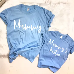 Mummy & Mummy's Bestie Chelsea Script Sky Blue T-Shirts baby bump outfits discount