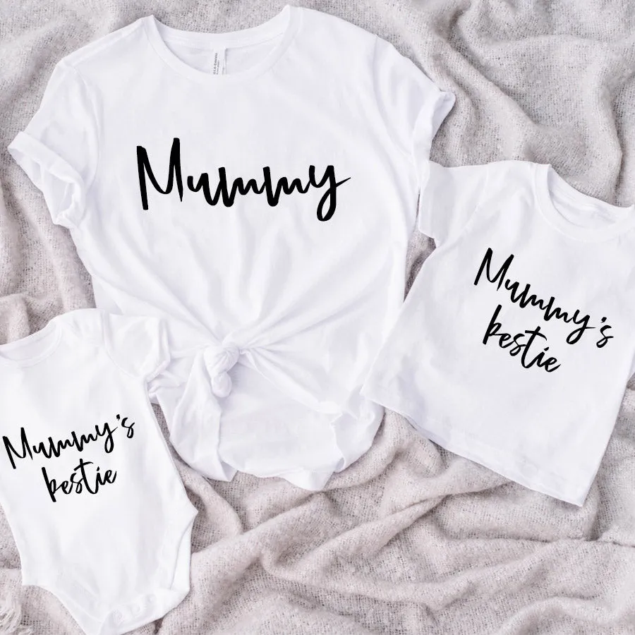 Mummy & Mummy's Bestie Chelsea Script White T-Shirt & Bodysuits baby bump outfits discount