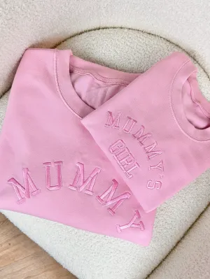 Mummy & Mummy's Girl College Embroidered Pink Sweatshirts nursing tops best deals