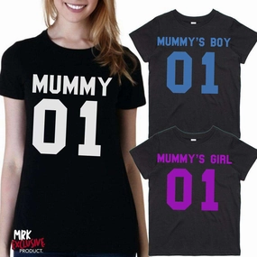 Mummy & Mummy's Boy/Girl Matching Black Tees (MRK X) mens dad clothes online