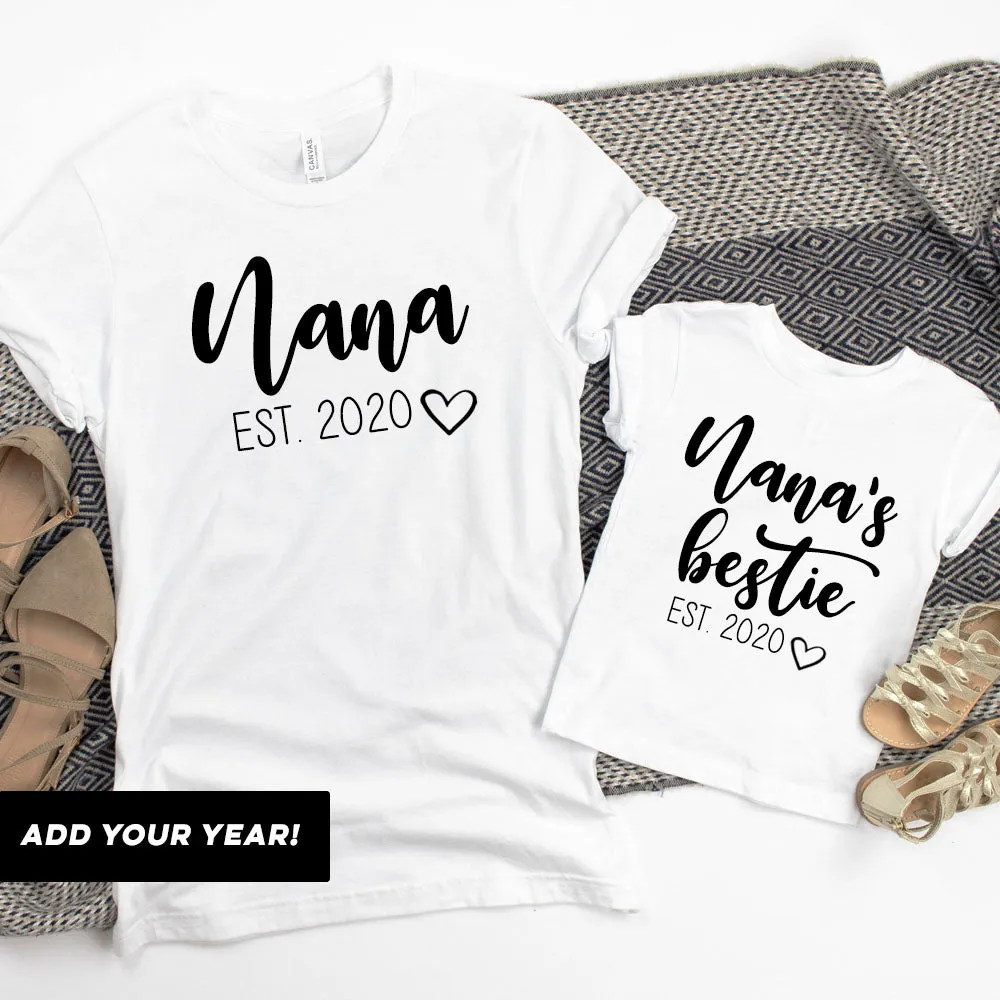 Nana & Nana's Bestie Bella Script Matching White T-Shirts (MRK X) Grandparent Clothing - grandma outfits sale