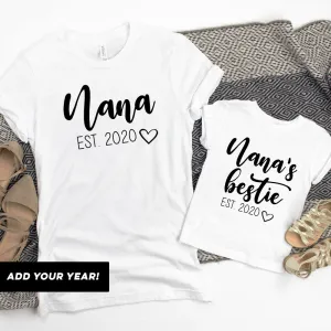 Nana & Nana's Bestie Bella Script Matching White T-Shirts (MRK X) Grandparent Clothing - grandma outfits sale