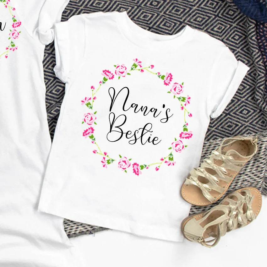 Nana & Nana's Bestie Floral Ring White T-Shirts