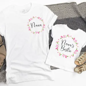 Nana & Nana's Bestie Floral Ring White T-Shirts Grandparent Clothing - senior fashion cheap