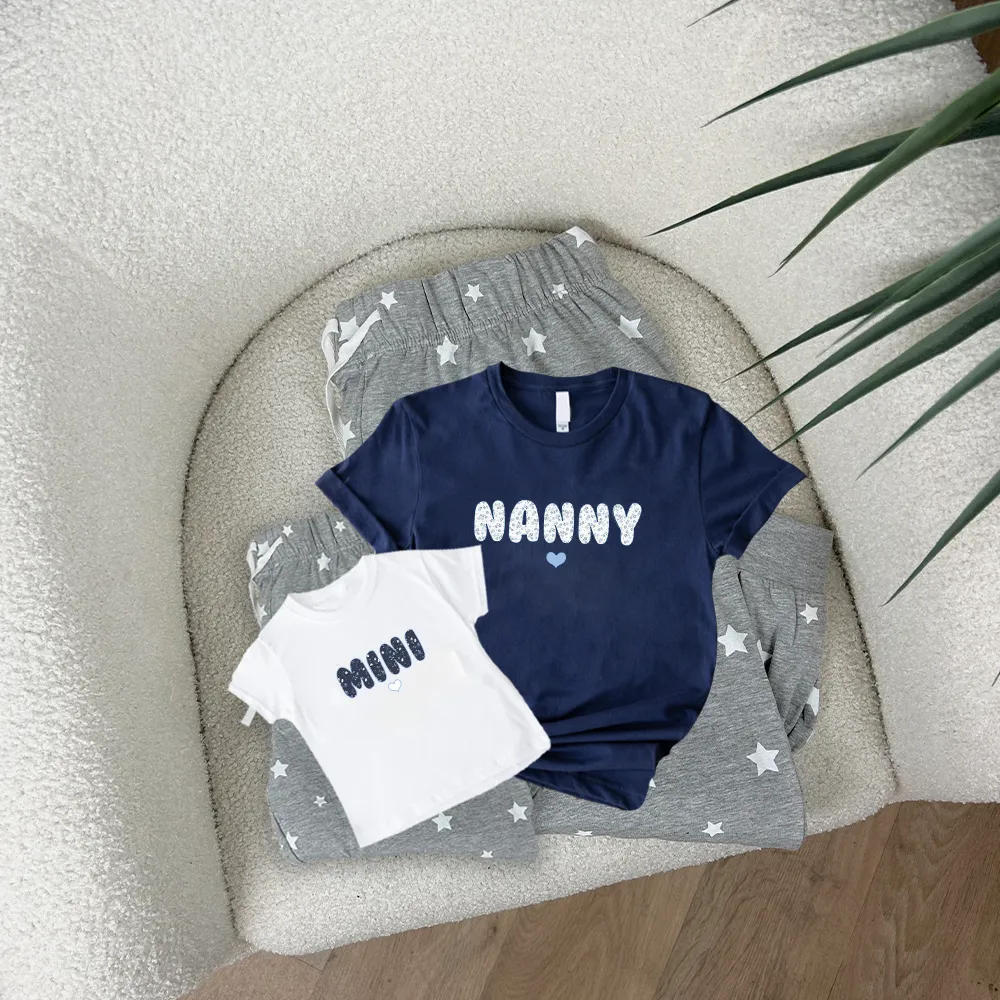 Nanny & Mini Ditsy Floral Matching Grey Star Pyjamas Grandparent Clothing - senior fashion cheap