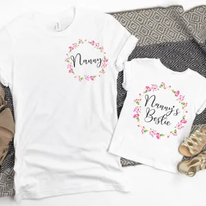 Nanny & Nanny's Bestie Floral Ring White T-Shirts Grandparent Clothing - senior fashion cheap