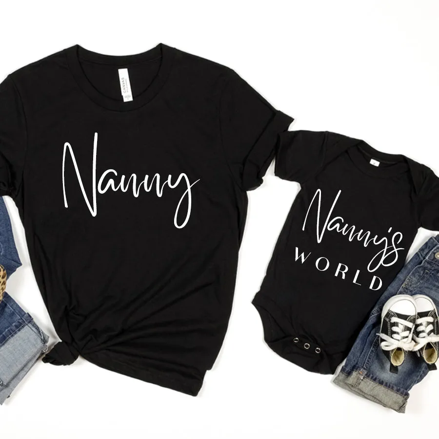 Nanny & Nanny's World Wave T-Shirt & Bodysuits Grandparent Clothing - senior fashion cheap
