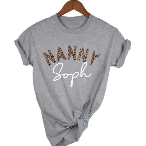 Nanny Leopard Personalised Name T-Shirt Grandparent Clothing - senior fashion cheap