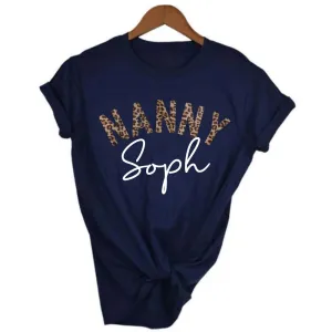 Nanny Leopard Personalised Name T-Shirt Grandparent Clothing - senior fashion cheap