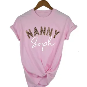 Nanny Leopard Personalised Name T-Shirt Grandparent Clothing - senior fashion cheap