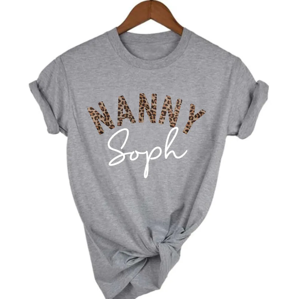 Nanny Leopard Personalised Name T-Shirt