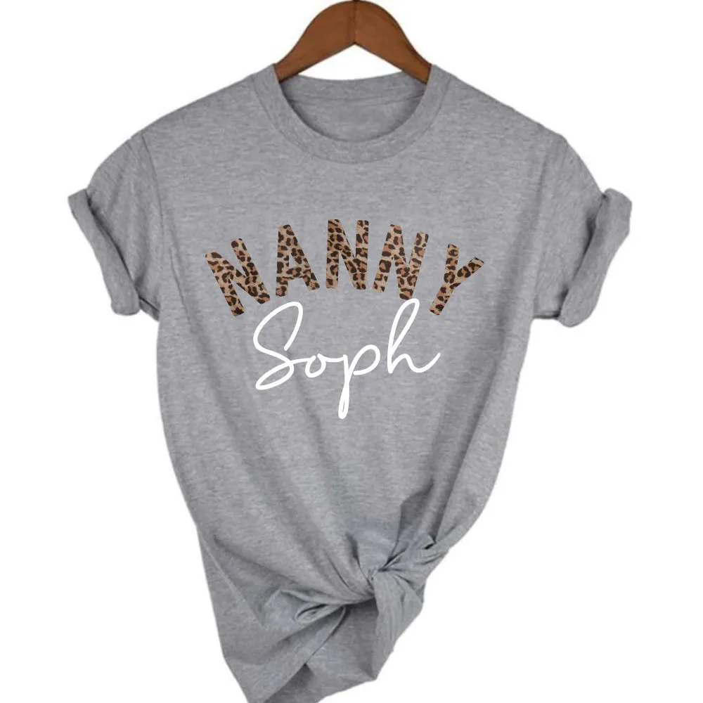 Nanny Leopard Personalised Name T-Shirt Grandparent Clothing - senior fashion cheap