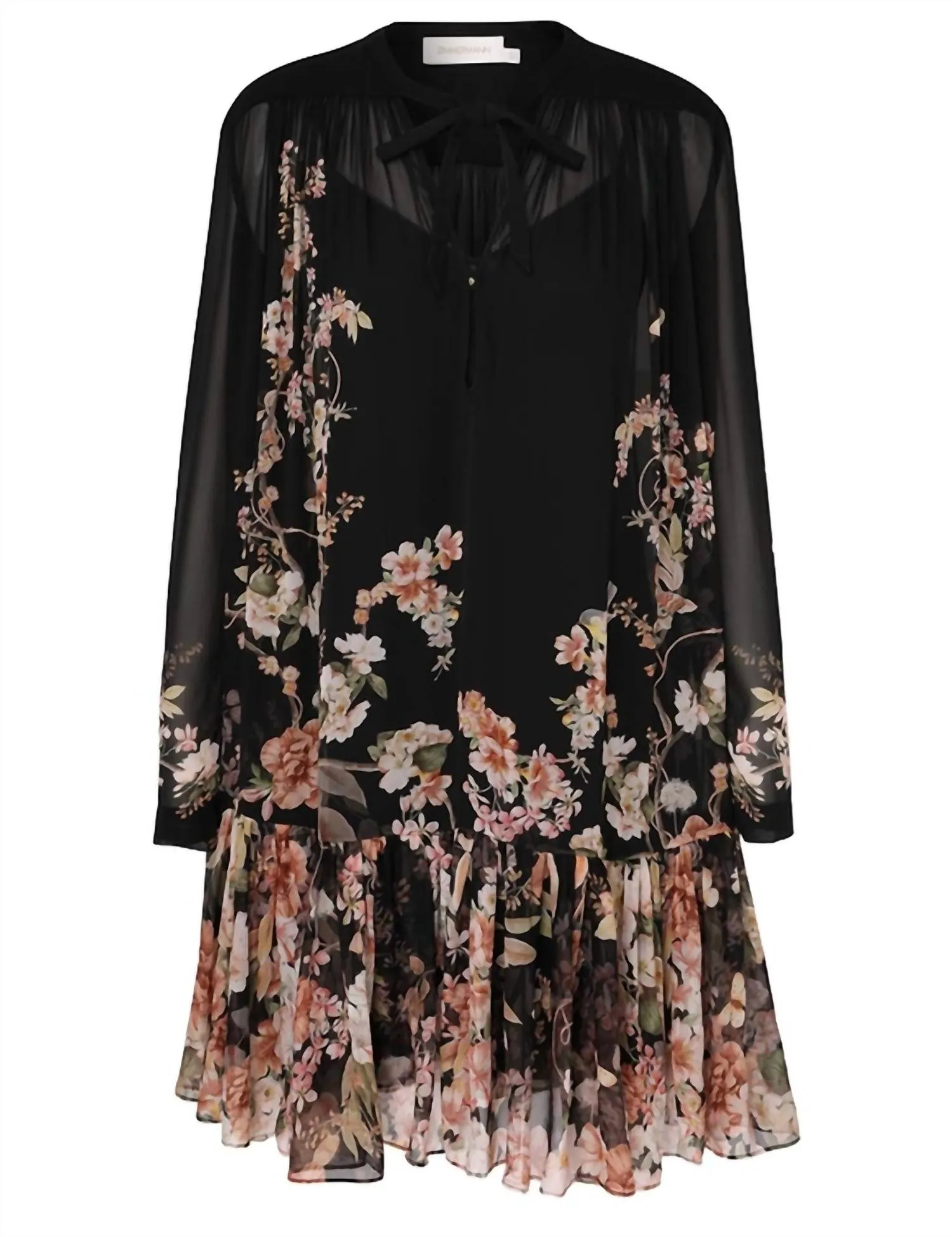Natura Lantern Mini Dress In Coral Garden Black