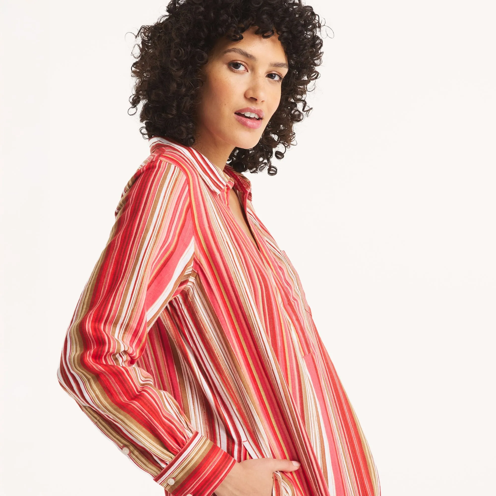 Nautica Womens Striped Caftan Linen Dress