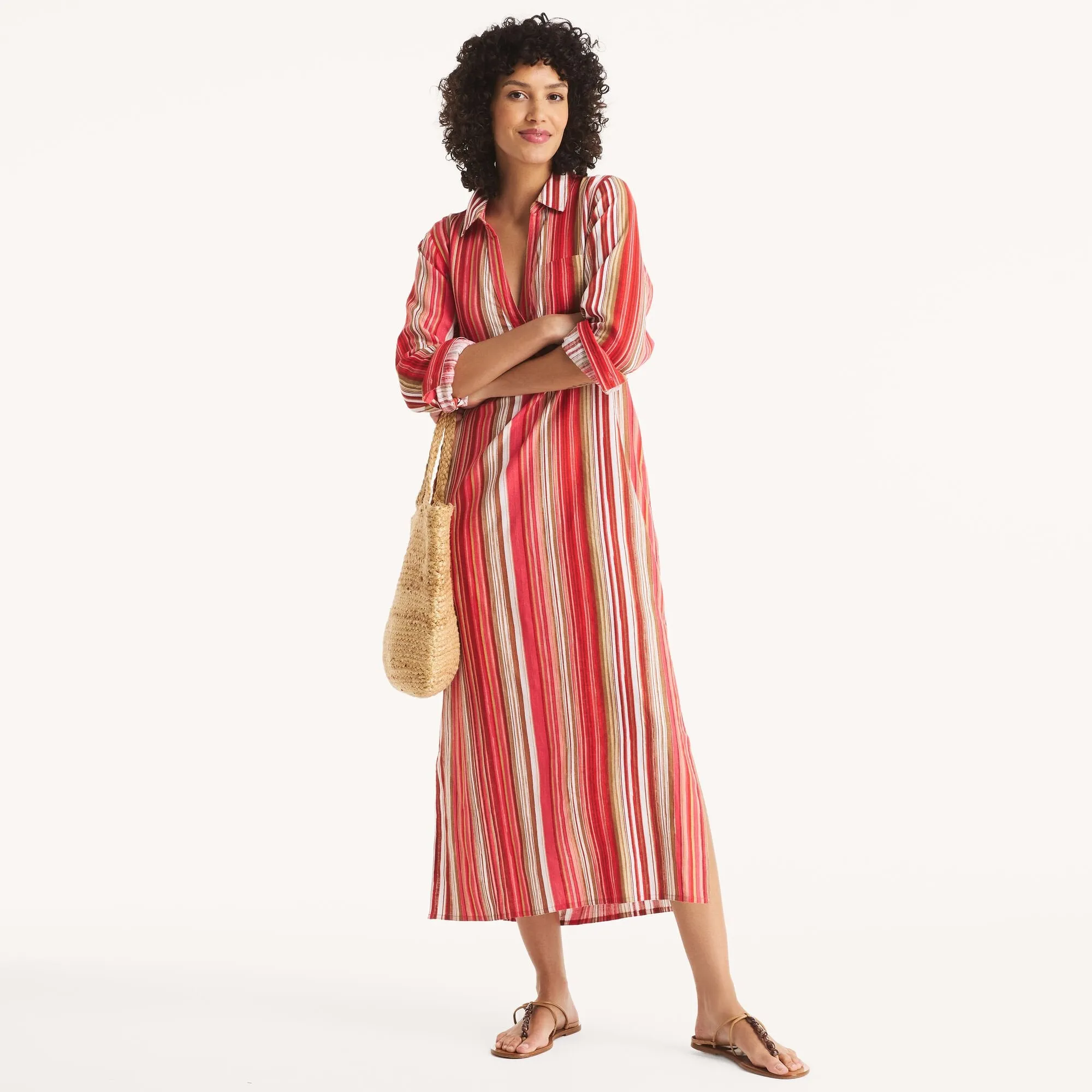 Nautica Womens Striped Caftan Linen Dress
