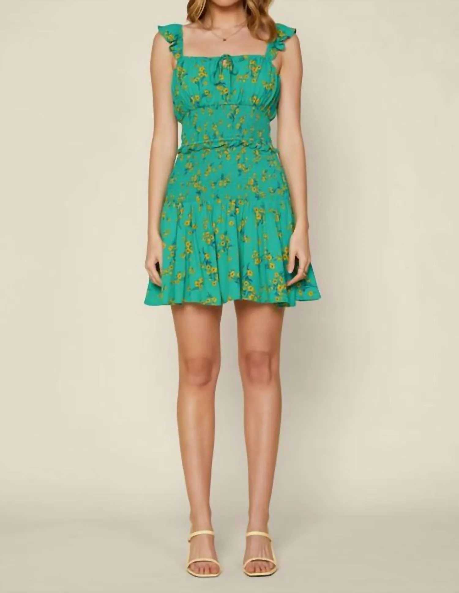 Nearly Perfect Smocked Dress In Green Yellow
