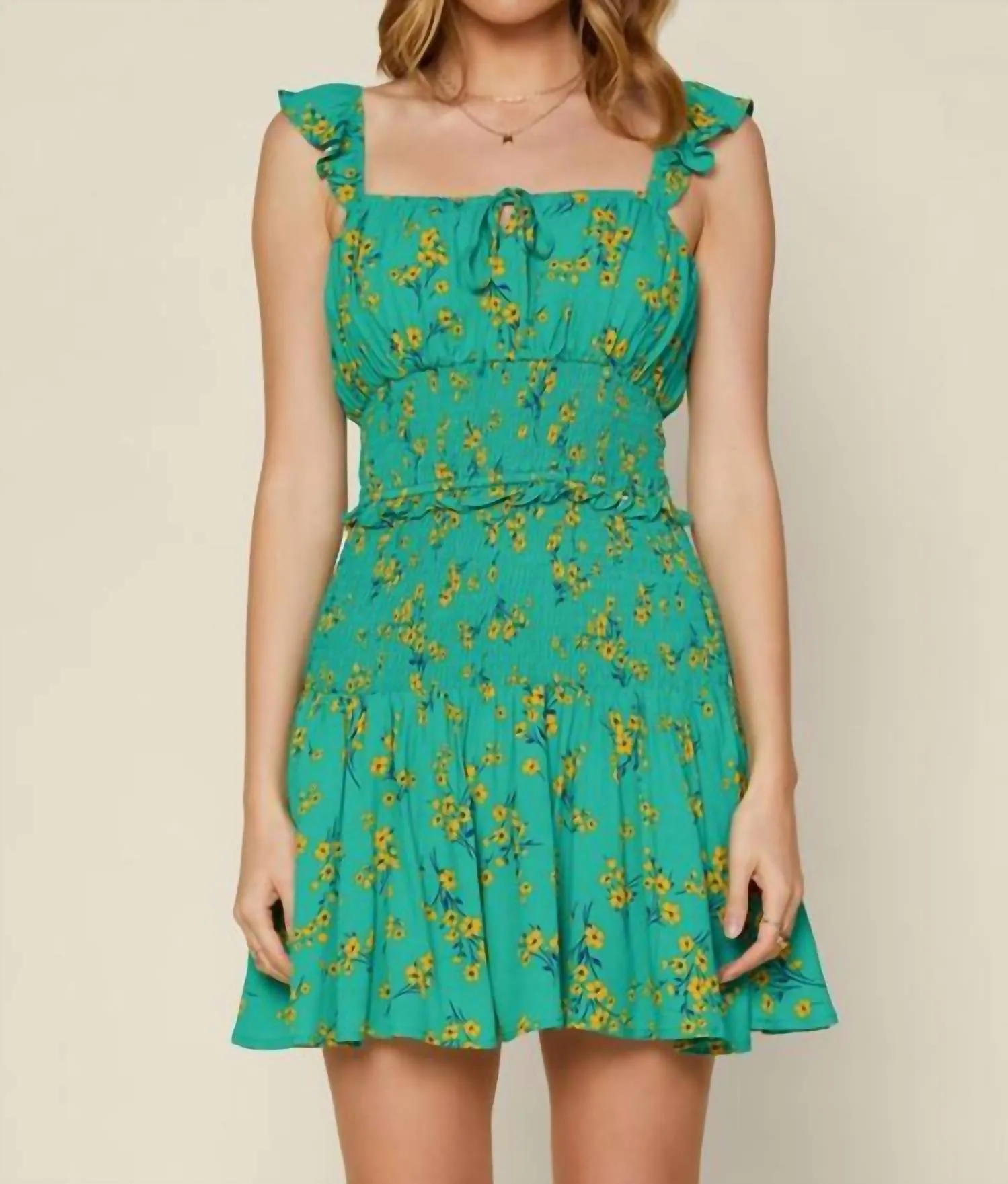 Nearly Perfect Smocked Dress In Green Yellow