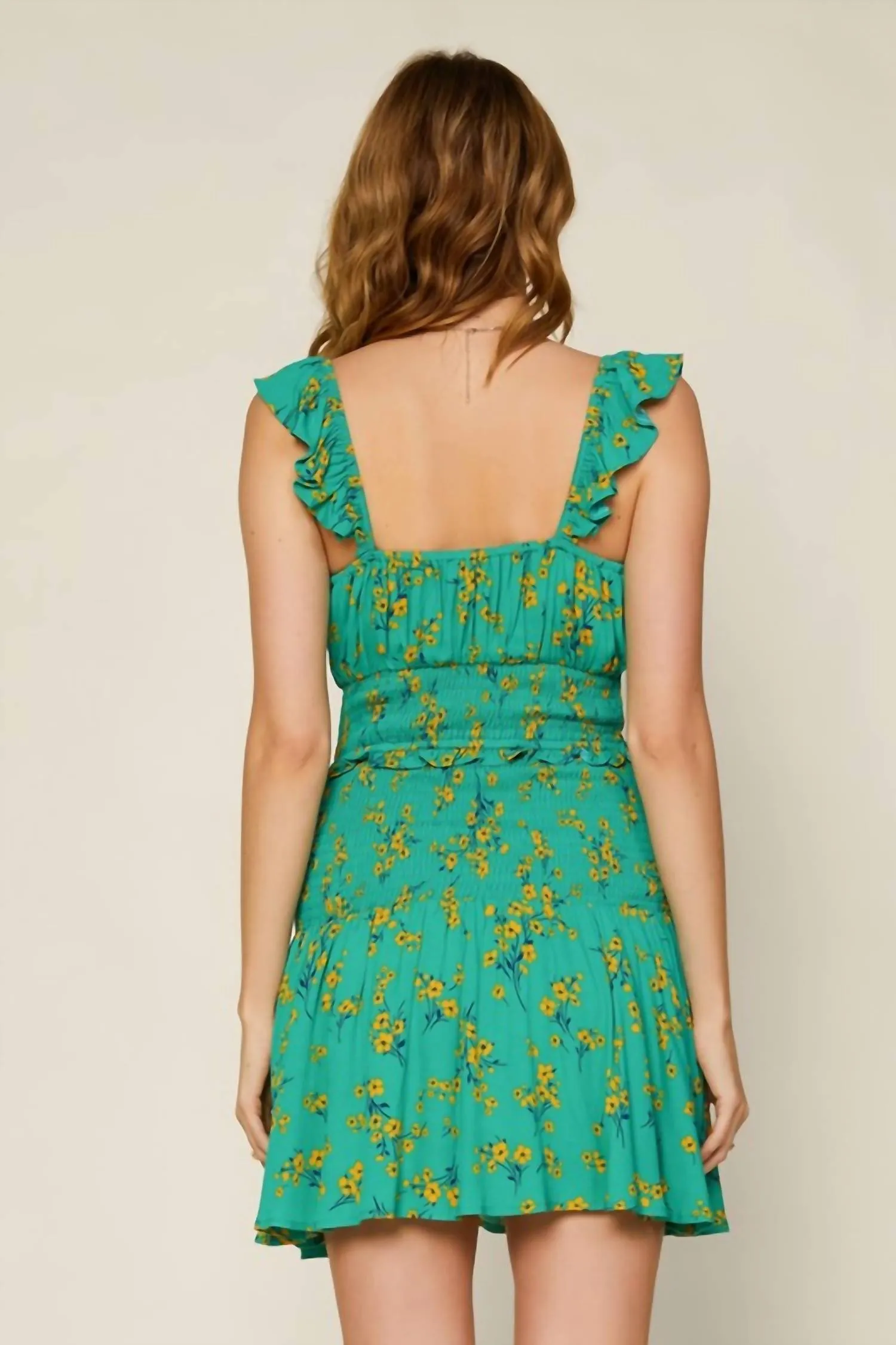 Nearly Perfect Smocked Dress In Green Yellow