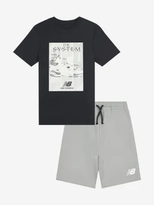 New Balance Jungen The System Grafik T-Shirt und Shorts Set in Schwarz