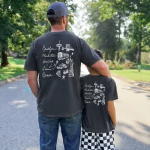 New York Sketch Front & Back Matching Graphic T-Shirt daddy outfits clearance