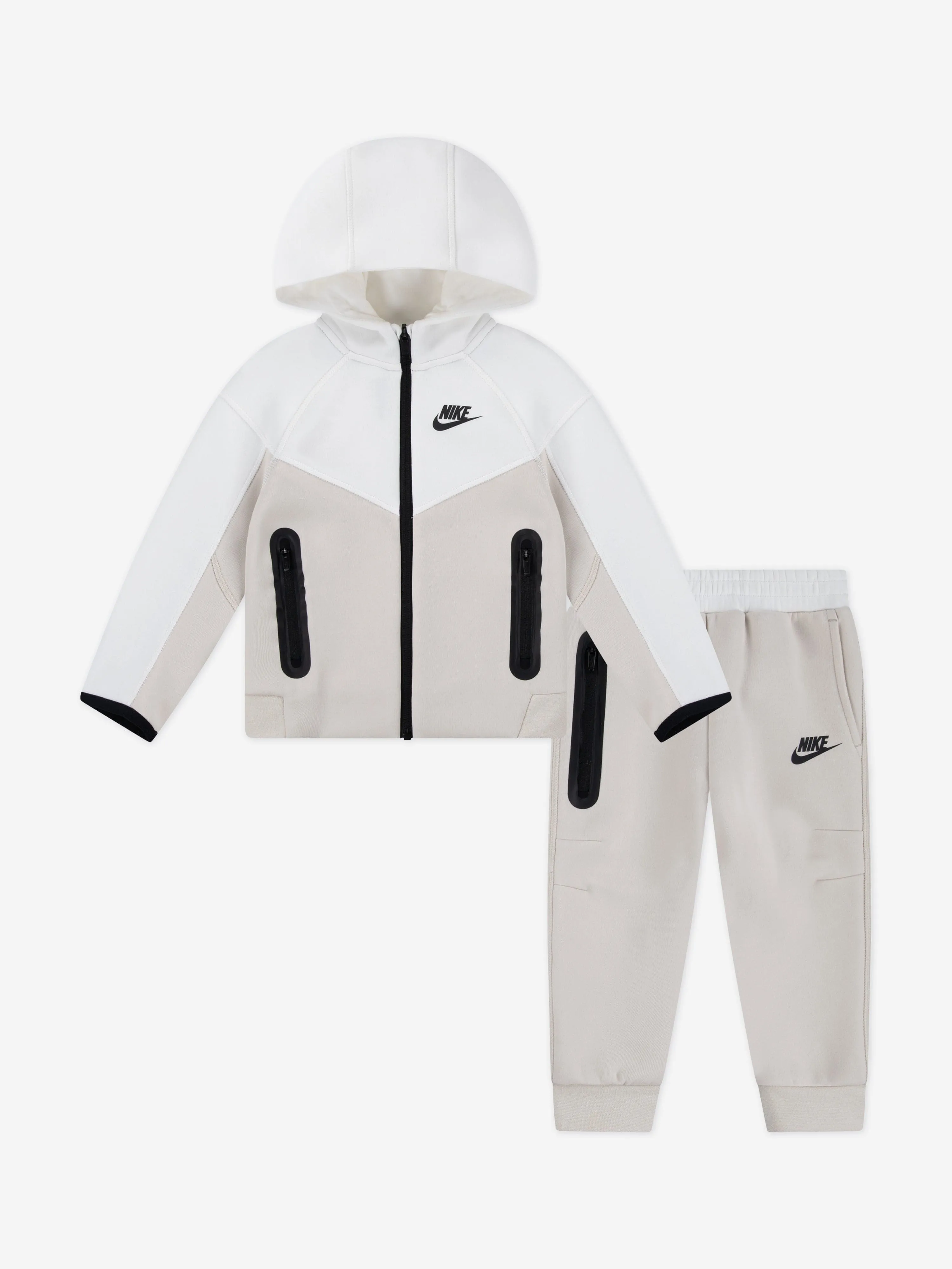 Nike Kids Tech Fleece Kapuzen-Jacke mit Reißverschluss und Jogginghose in Beige