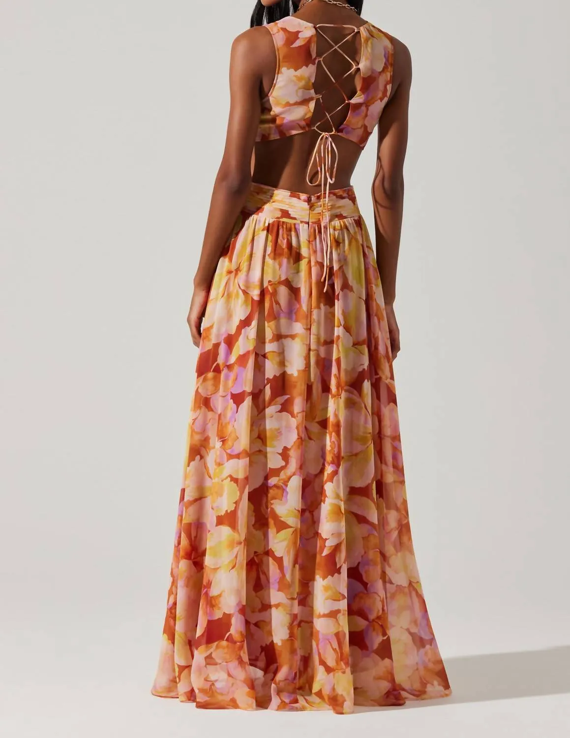 Noya Dress In Rust Yellow Floral