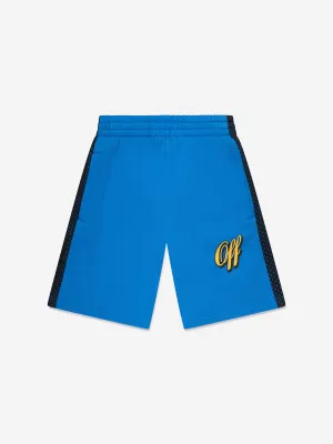 Off-White Boys Baseball Logo Mesh Shorts in Blau