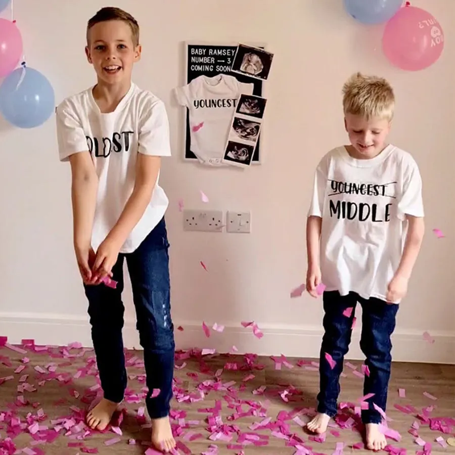 Oldest/Youngest/Middle Sibling Announcement White T-Shirts/Bodysuit