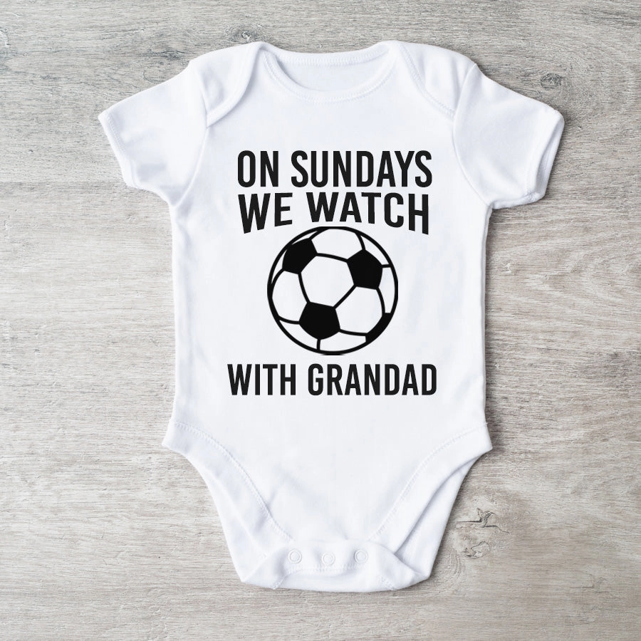 On Sundays We Watch Football With Grandad White Baby Vest Grandparent Clothing - grandma outfits sale