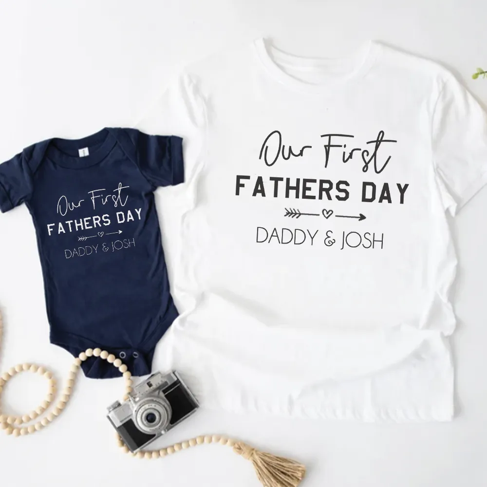 Our First Father's Day Matching T-Shirt/Bodysuit - White/ Navy mens dad clothes online