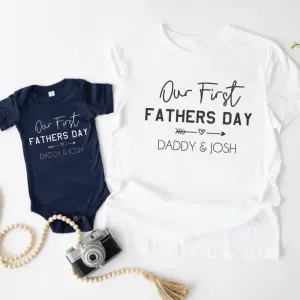 Our First Father's Day Matching T-Shirt/Bodysuit - White/ Navy mens dad clothes online