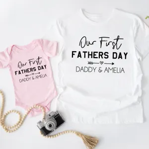Our First Father's Day Matching T-Shirt/Bodysuit - White/ Pink mens dad clothes online