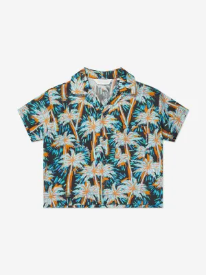 Palm Angels Jungen AOP PA Palms Bowlinghemd in Schwarz