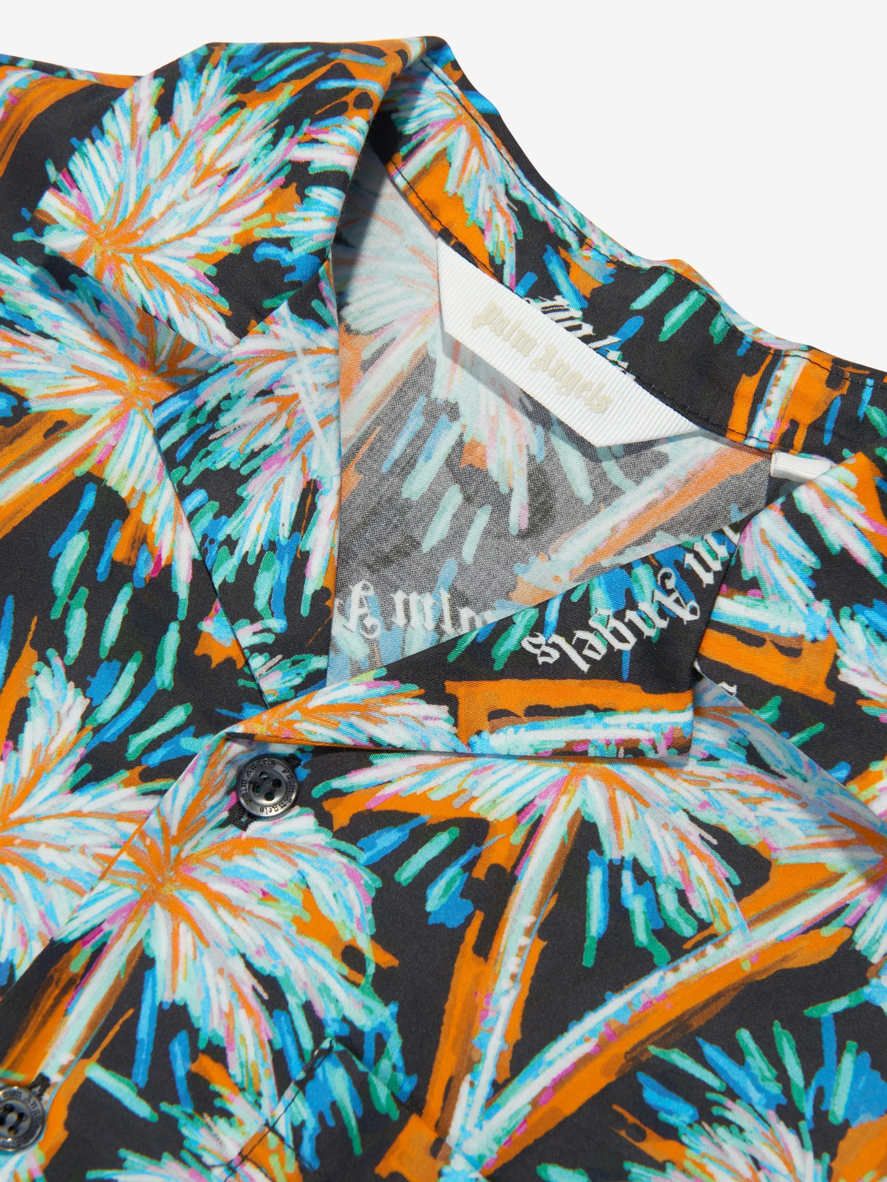 Palm Angels Jungen AOP PA Palms Bowlinghemd in Schwarz