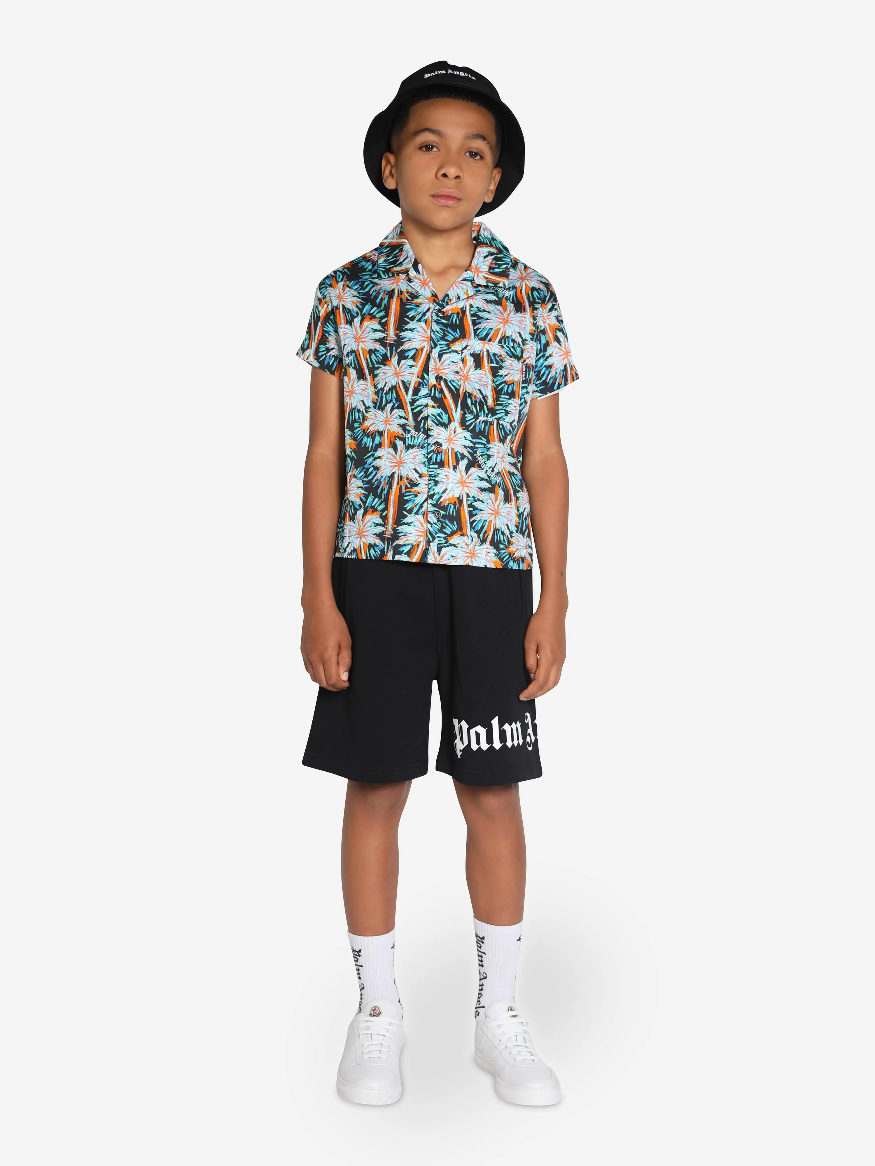 Palm Angels Jungen AOP PA Palms Bowlinghemd in Schwarz