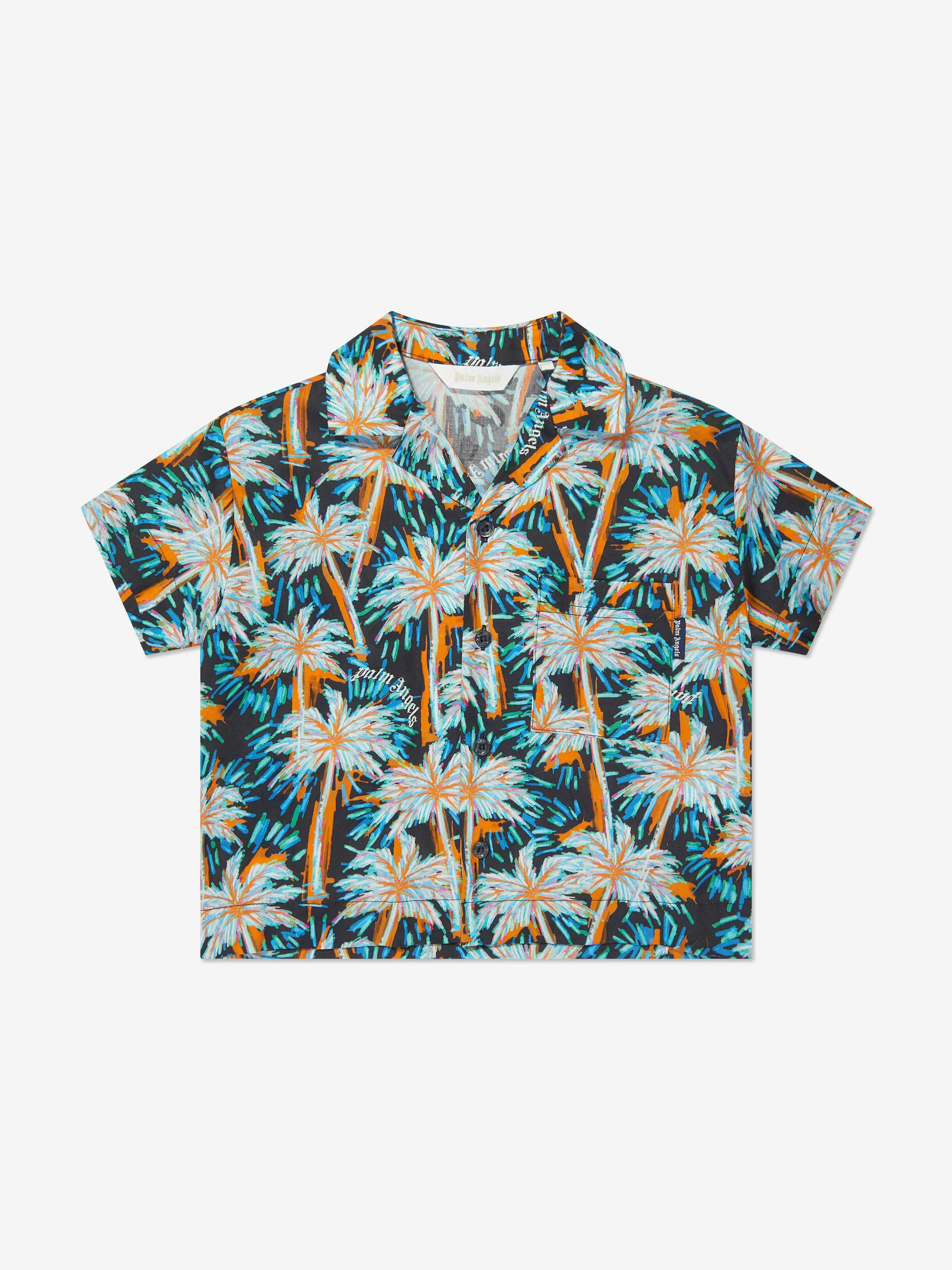Palm Angels Jungen AOP PA Palms Bowlinghemd in Schwarz