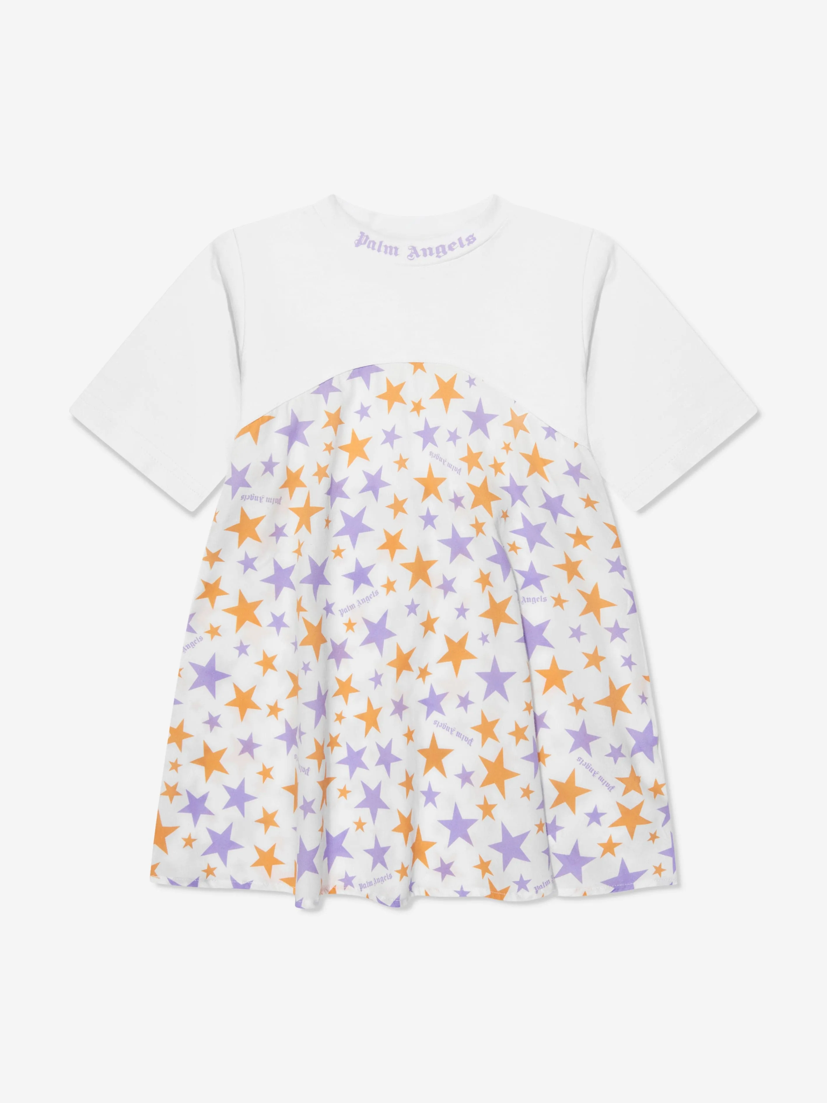 Palm Angels Mädchen AOP PA Sterne T-Shirt-Kleid in Weiß