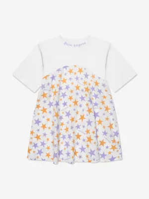Palm Angels Mädchen AOP PA Sterne T-Shirt-Kleid in Weiß