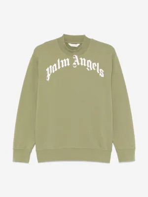 Palm Angels Kids Classic Sweatshirt mit gebogenem Logo in Grün