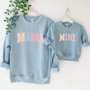 Pastel Mama & Mini College Matching Baby Blue Sweatshirts discount mum dresses