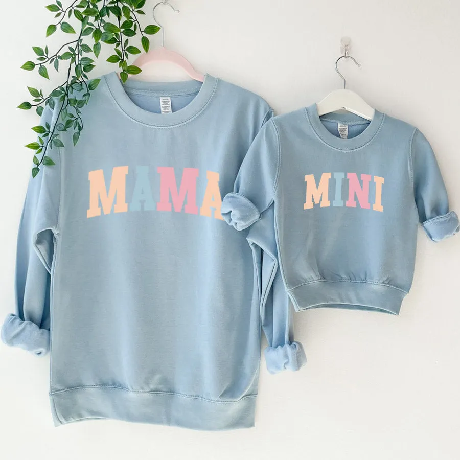 Pastel Mama & Mini College Matching Baby Blue Sweatshirts discount mum dresses