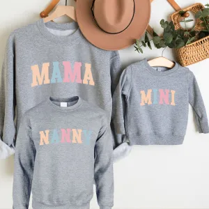 Pastel Mama, Nanny & Mini College Matching Grey Sweatshirts Grandparent Clothing - senior fashion cheap