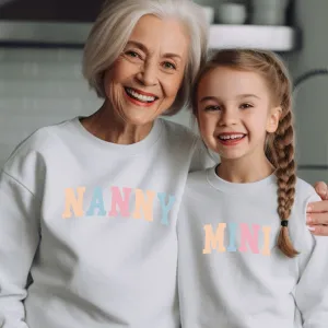 Pastel Nanny & Mini College Matching White Sweatshirts Grandparent Clothing - senior fashion cheap