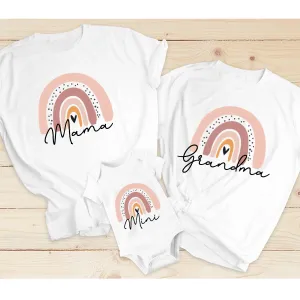 Pastel Rainbow Mama, Grandma & Mini Matching T-Shirts/Bodysuit Grandparent Clothing - senior fashion cheap