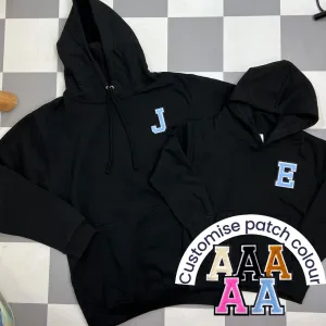Patch 22 Matching Personalised Initial Hoodies- Black boys fashion clearance