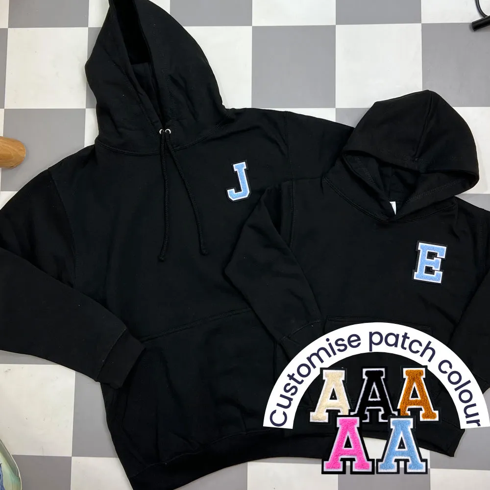 Patch 22 Matching Personalised Initial Hoodies- Black boys fashion clearance