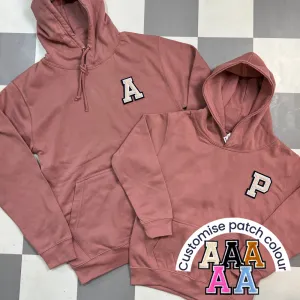 Patch 22 Matching Personalised Initial Hoodies- Dusty Pink boys fashion clearance