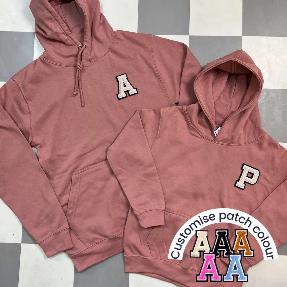 Patch 22 Matching Personalised Initial Hoodies- Dusty Pink boys fashion clearance